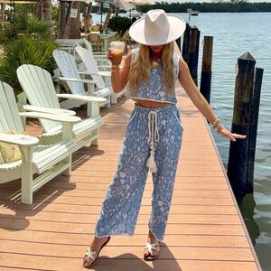 Blue Patterned Women's Jumpsuit